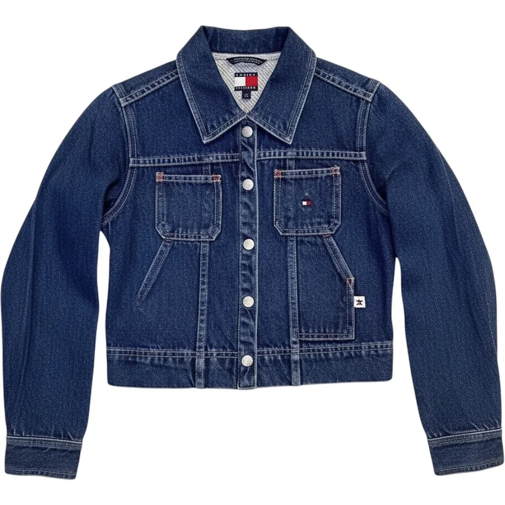 Tommy Hilfiger Girls Denim Jean Jacket‎ Blue Red Stars USA Patriotic - Medium